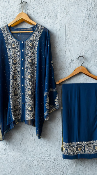 Georgette Semi-Stitched Co-ord Set with Mukaish Work