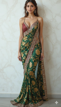Pure Munga Silk Banarasi Saree with Handcrafted Gota Patti Zardozi and Cutdana Embroidery
