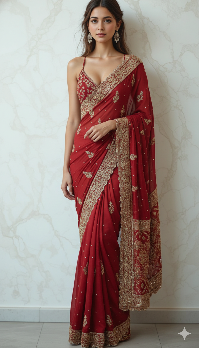 Pure Munga Silk Banarasi Saree with Handcrafted Zardozi Gota Patti and Pearl Embroidery