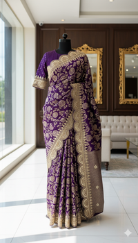 Pure Khaddi Georgette Banarasi Saree with Handcrafted Gota Patti Zardozi Sequins and Pearl Embroidery