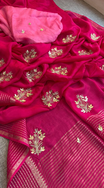 Crepe Banarasi Saree with Zardozi & Zarkan Embellishments