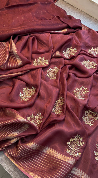 Crepe Banarasi Saree with Zardozi & Zarkan Embellishments