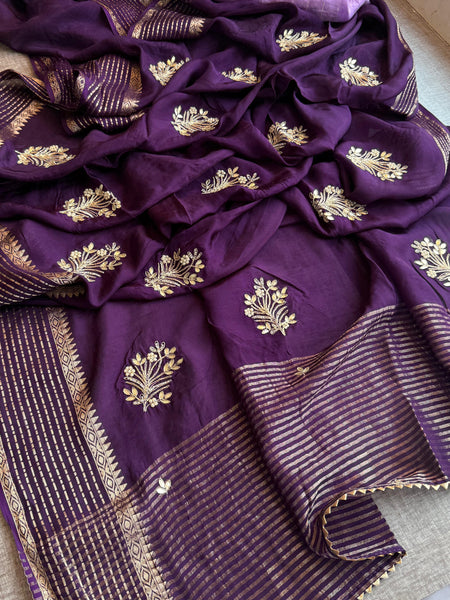 Crepe Banarasi Saree with Zardozi & Zarkan Embellishments