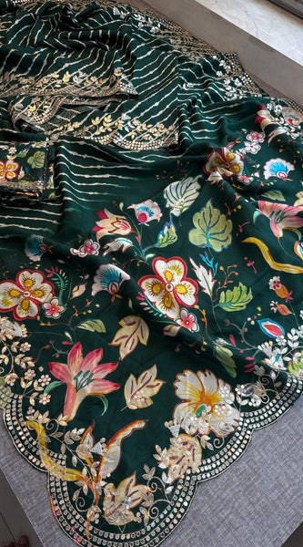 Munga Crepe Silk Saree with Gotapatti & Pearl Embroidery