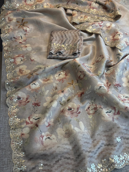 Tussar Linen Silk Saree with Gotapatti & Kutdana Work