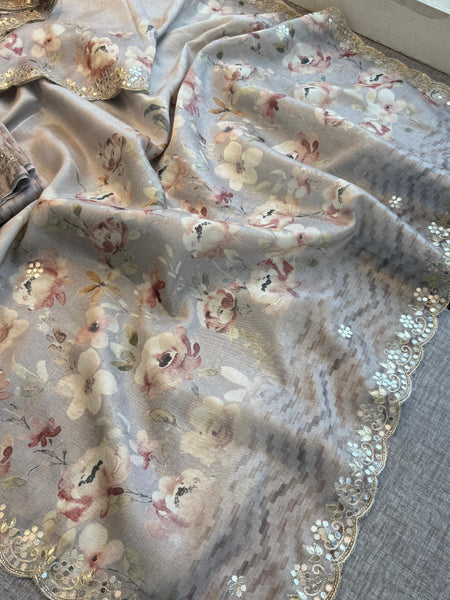 Tussar Linen Silk Saree with Gotapatti & Kutdana Work