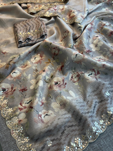 Tussar Linen Silk Saree with Gotapatti & Kutdana Work