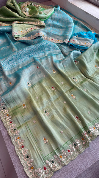 Pure Khaddi Georgette Silk Saree with Pearl & Zardozi Embroidery