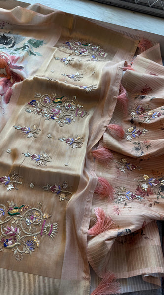 Soft Cosmo Munga Silk Banarasi Wedding Saree with Zardozi & Resham Work