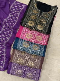 Mul Chanderi Anarkali Kurta Dupatta Set with Elegant Mukaish Work