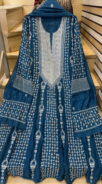 Pure Mul Chanderi Semi-Stitched Kurta Dupatta Set with Pearl & Katdana