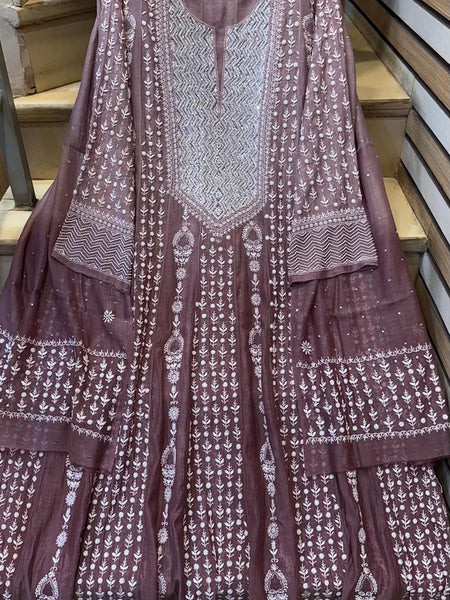 Pure Mul Chanderi Semi-Stitched Kurta Dupatta Set with Pearl & Katdana