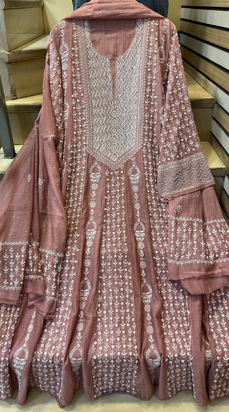 Pure Mul Chanderi Semi-Stitched Kurta Dupatta Set with Pearl & Katdana