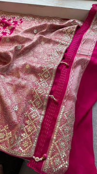 Pure Munga Silk Banarasi Saree with Zardozi, Sequins, Gotapatti & Pearl Embellishments