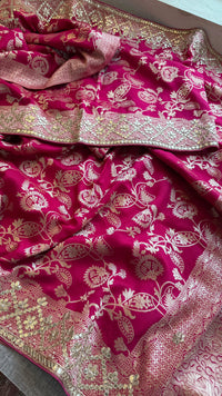 Pure Munga Silk Banarasi Saree with Zardozi, Sequins, Gotapatti & Pearl Embellishments