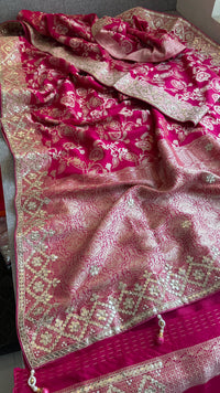 Pure Munga Silk Banarasi Saree with Zardozi, Sequins, Gotapatti & Pearl Embellishments