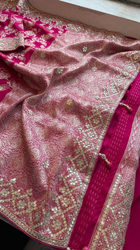 Pure Munga Silk Banarasi Saree with Zardozi, Sequins, Gotapatti & Pearl Embellishments