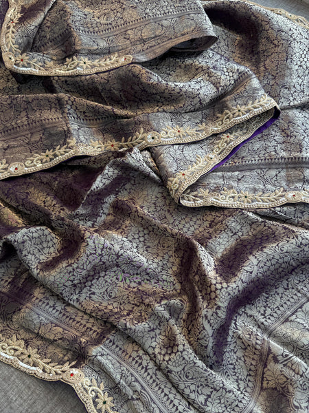 Pure Khaddi Georgette Banarasi Saree with Zardozi, Sequins, Pearls & Premium Stones