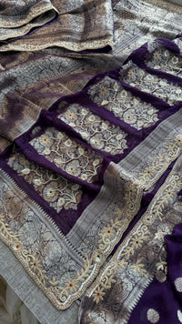 Pure Khaddi Georgette Banarasi Saree with Zardozi, Sequins, Pearls & Premium Stones