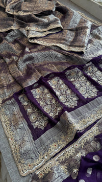 Pure Khaddi Georgette Banarasi Saree with Zardozi, Sequins, Pearls & Premium Stones