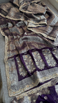 Pure Khaddi Georgette Banarasi Saree with Zardozi, Sequins, Pearls & Premium Stones