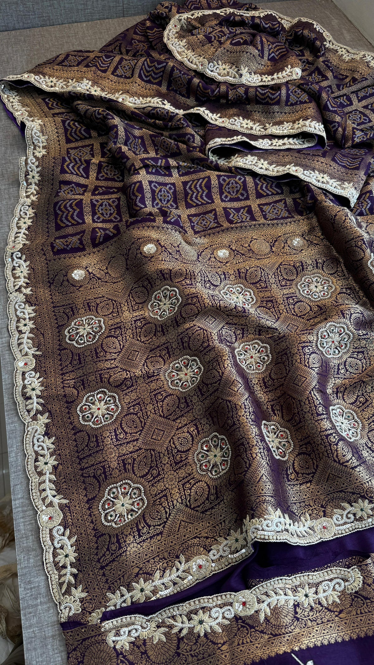 Pure Munga Silk Banarasi Saree with Zardozi, Sequins, Pearls & Premium Stones