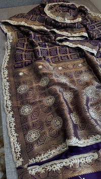 Pure Munga Silk Banarasi Saree with Zardozi, Sequins, Pearls & Premium Stones