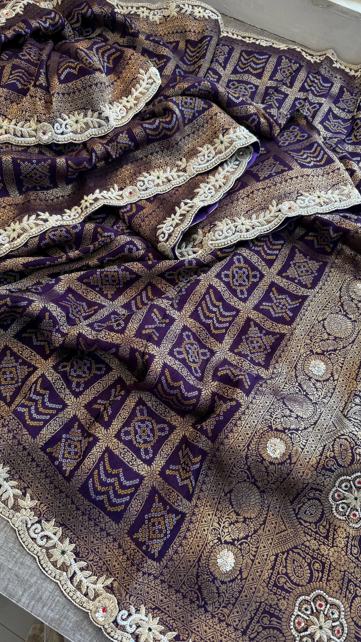 Pure Munga Silk Banarasi Saree with Zardozi, Sequins, Pearls & Premium Stones