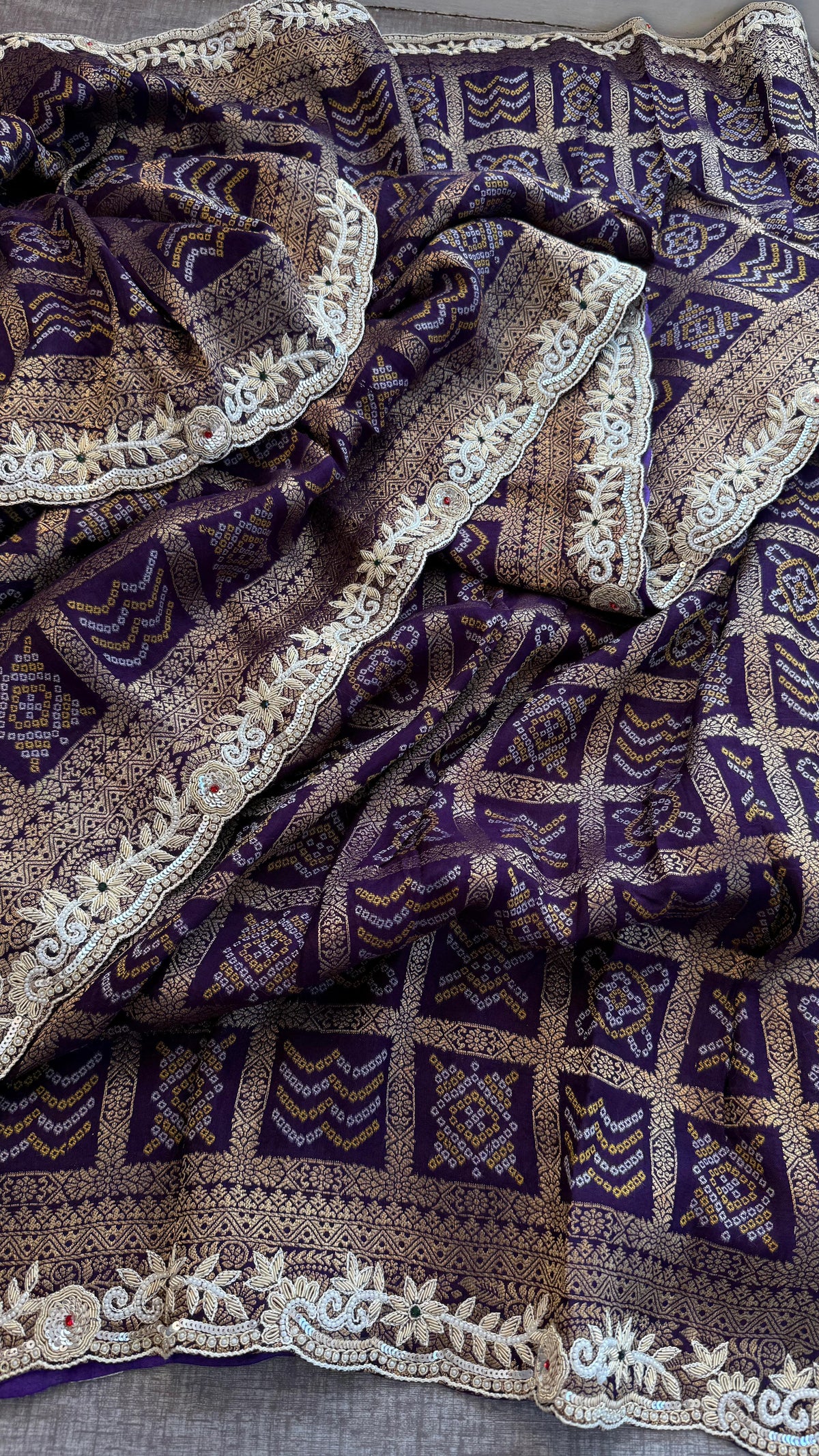 Pure Munga Silk Banarasi Saree with Zardozi, Sequins, Pearls & Premium Stones