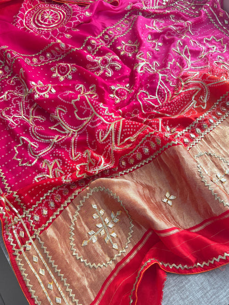 Pure Munga Silk Saree with Handcrafted Sikhiya & Gotapatti Work