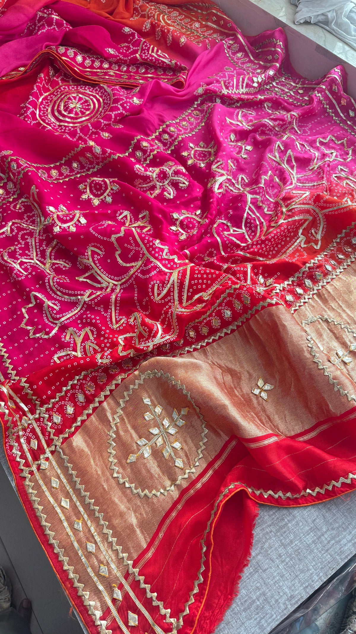 Pure Munga Silk Saree with Handcrafted Sikhiya & Gotapatti Work