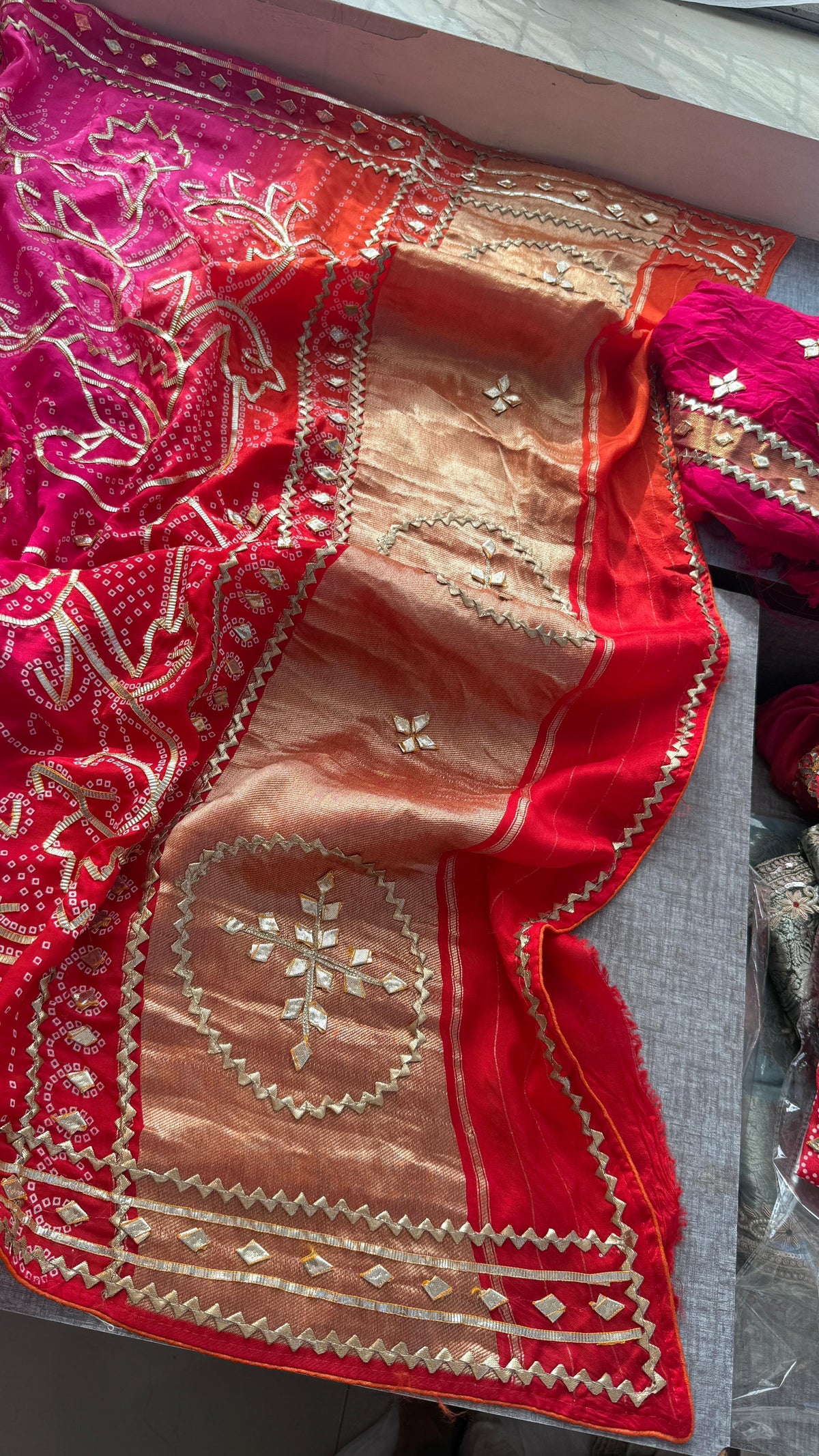 Pure Munga Silk Saree with Handcrafted Sikhiya & Gotapatti Work