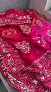Pure Munga Silk Saree with Traditional Sikhiya & Gotapatti Handwork