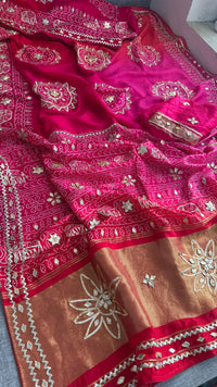 Pure Munga Silk Saree with Traditional Sikhiya & Gotapatti Handwork