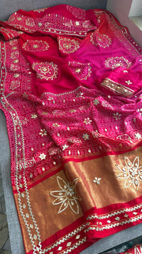 Pure Munga Silk Saree with Traditional Sikhiya & Gotapatti Handwork