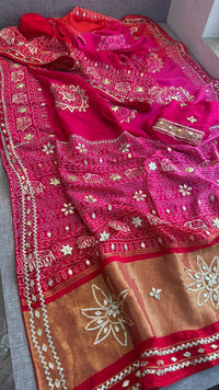 Pure Munga Silk Saree with Traditional Sikhiya & Gotapatti Handwork