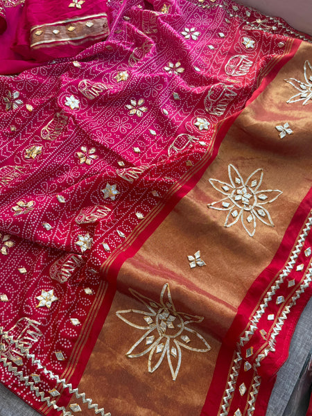 Pure Munga Silk Saree with Traditional Sikhiya & Gotapatti Handwork