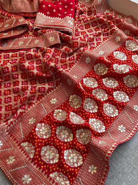 Pure Khaddi Georgette Banarasi Saree with Zardozi, Gotapatti & Pearl Embellishments