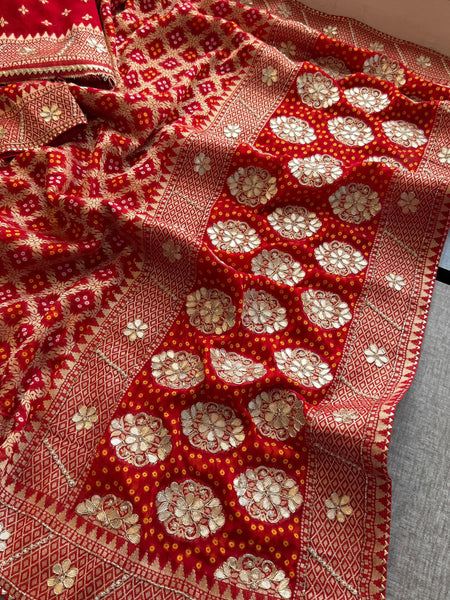Pure Khaddi Georgette Banarasi Saree with Zardozi, Gotapatti & Pearl Embellishments