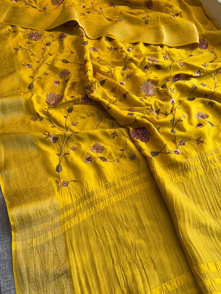 Pure Munga Silk Saree with Multi-Thread and Zari Embroidery