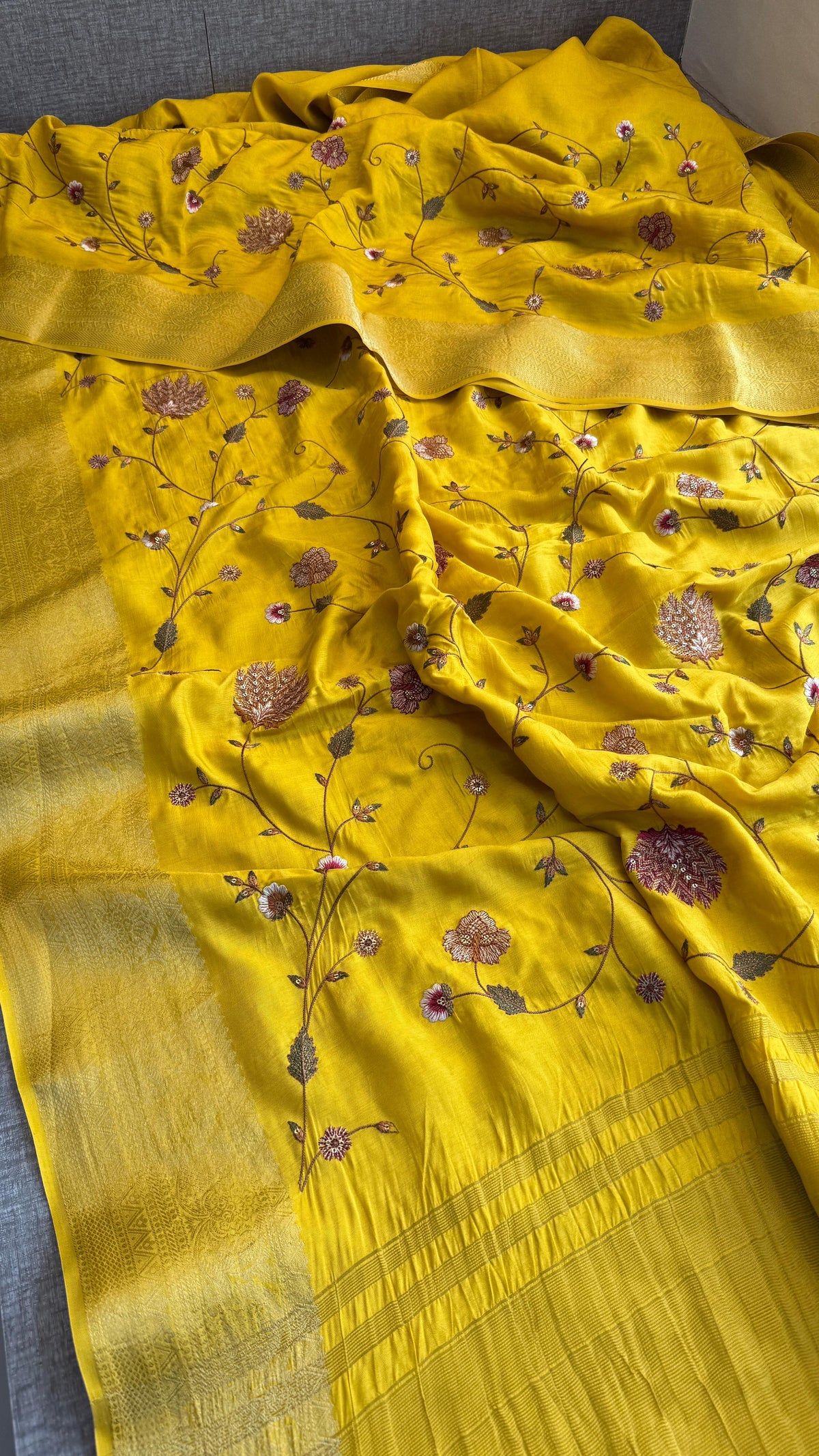 Pure Munga Silk Saree with Multi-Thread and Zari Embroidery