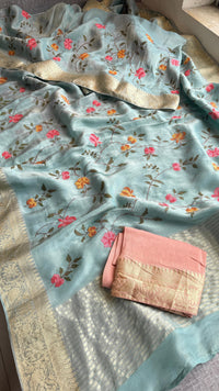 Pure Munga Silk Saree with Multi-Thread and Zari Embroidery