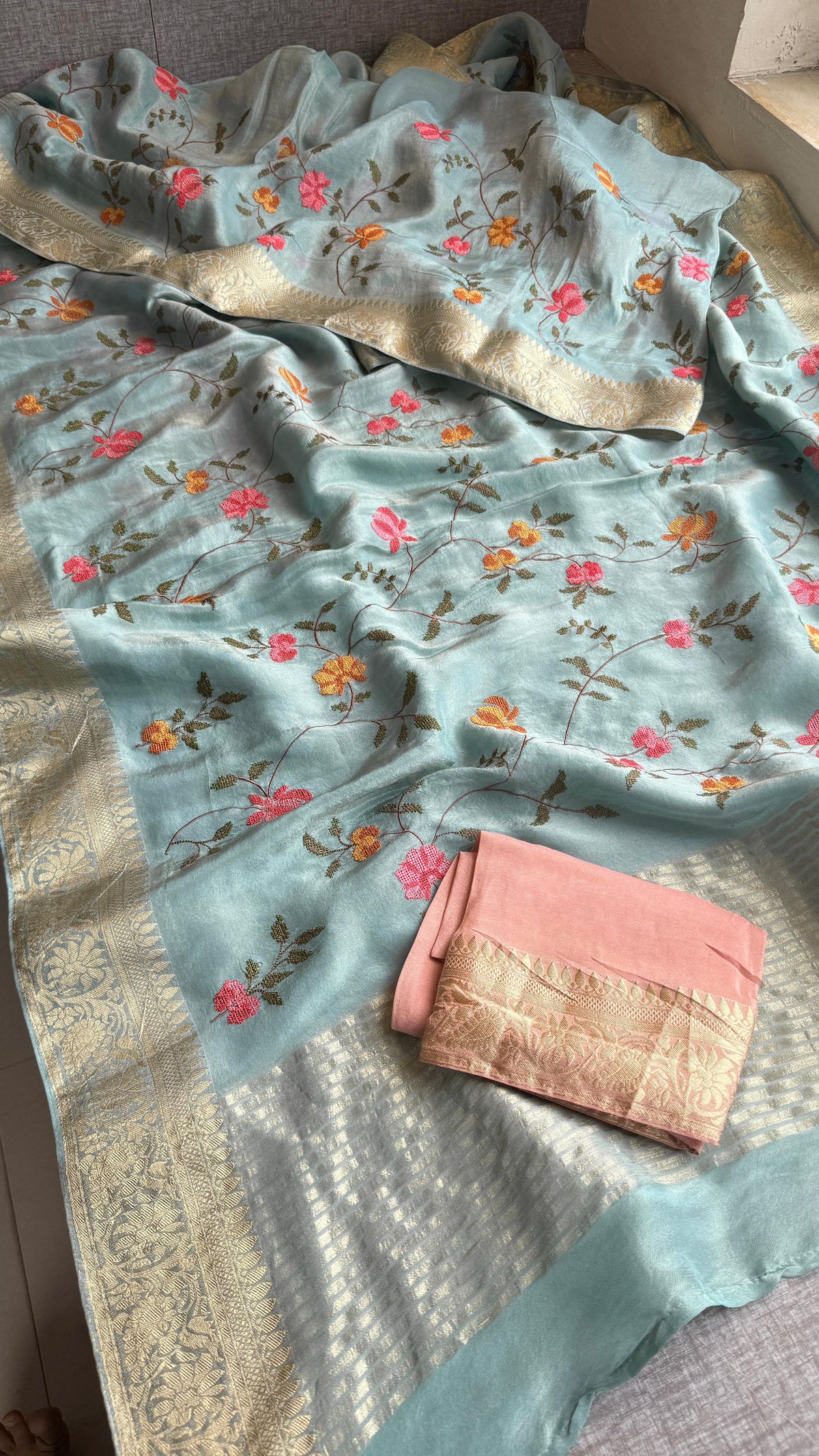 Pure Munga Silk Saree with Multi-Thread and Zari Embroidery