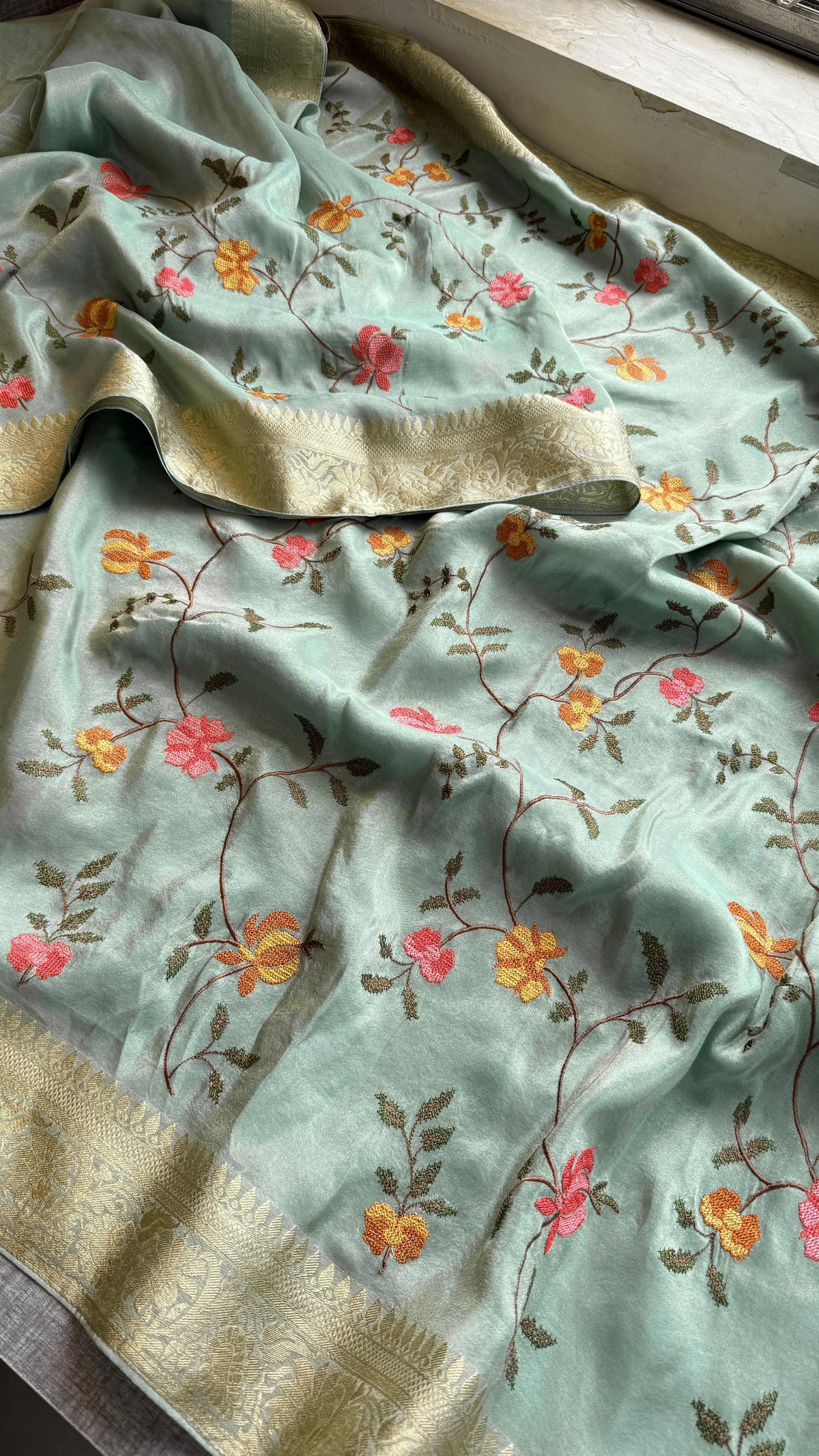 Pure Munga Silk Saree with Multi-Thread and Zari Embroidery