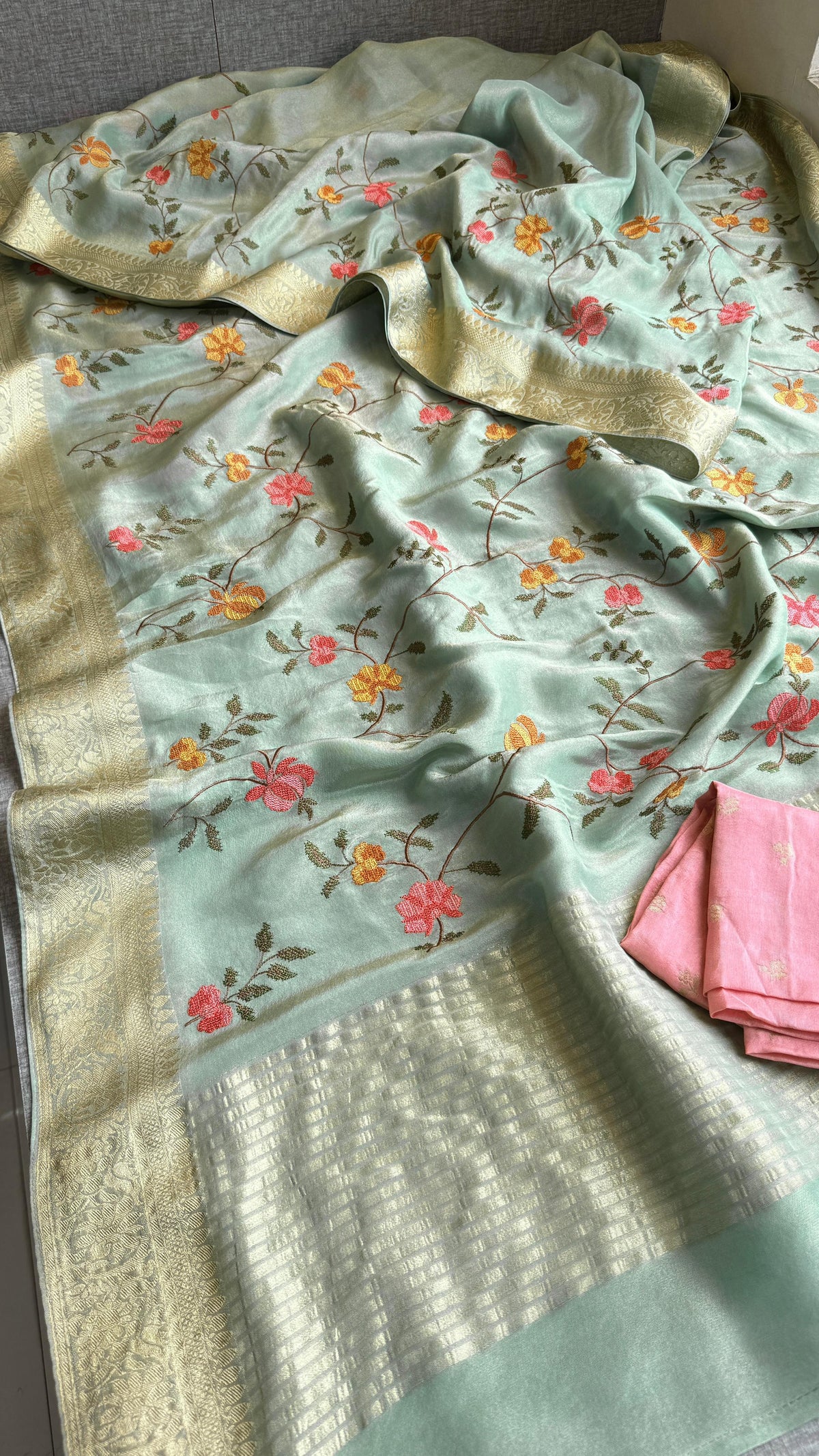 Pure Munga Silk Saree with Multi-Thread and Zari Embroidery