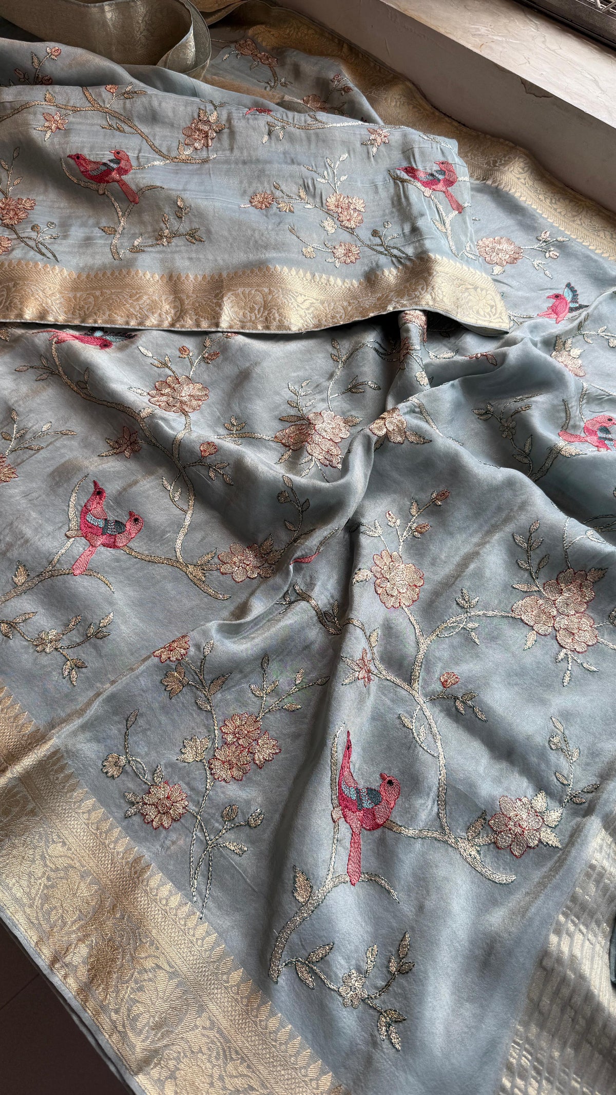 Pure Munga Silk Saree with Multi-Thread and Zari Embroidery