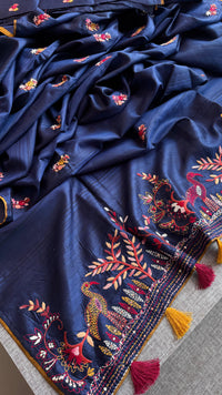 Pure Tussar Linen Silk Saree with Hand Knot Embroidery