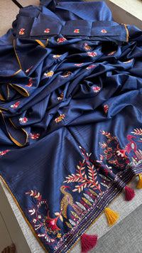 Pure Tussar Linen Silk Saree with Hand Knot Embroidery