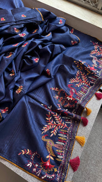 Pure Tussar Linen Silk Saree with Hand Knot Embroidery