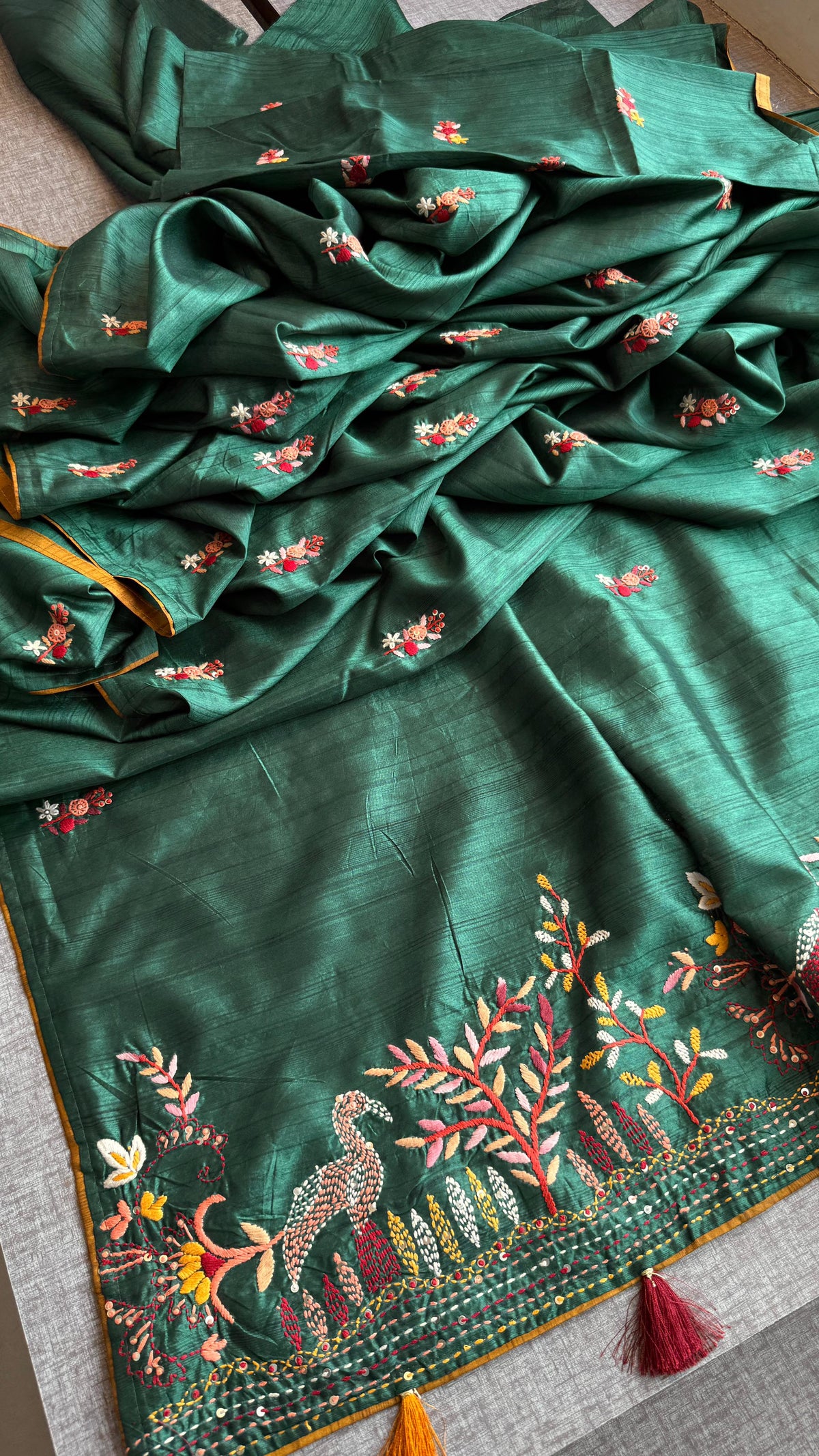 Pure Tussar Linen Silk Saree with Hand Knot Embroidery